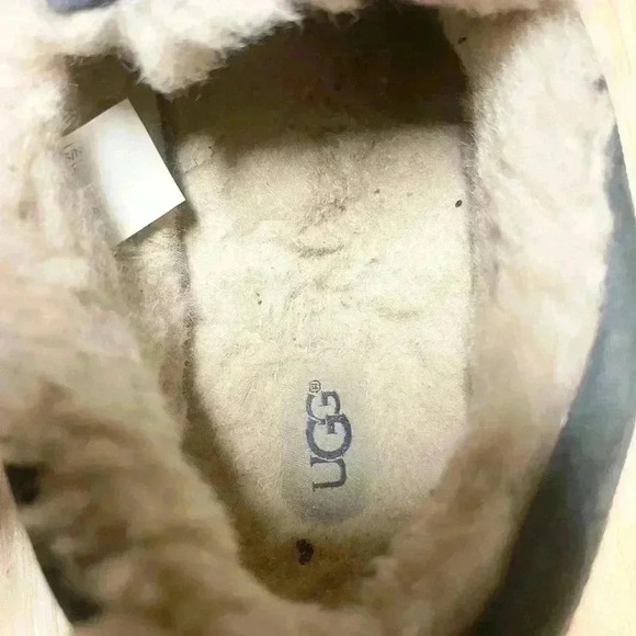 UGG Men's Ascot Slipper Loafer Slip On Size 11 Blue Suede Sheepskin Sherpa Fury - Picture 7 of 10